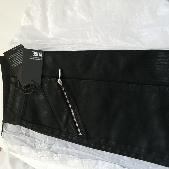 Paige Aideen Coated Skirt Black High Waist Mini Zippers Onyx Cotton - Picture 5 of 9